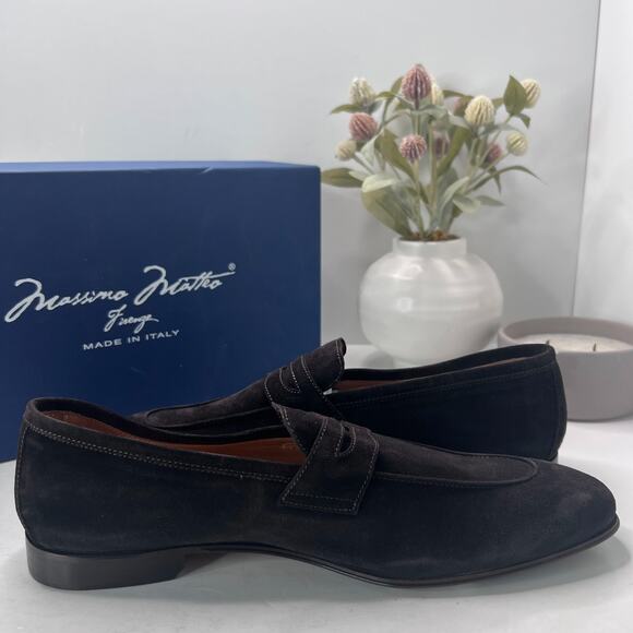 Massimo Matteo Velour Penny Loafers Verdone Black Men 10M Tried On Dress Shoe - Picture 7 of 10